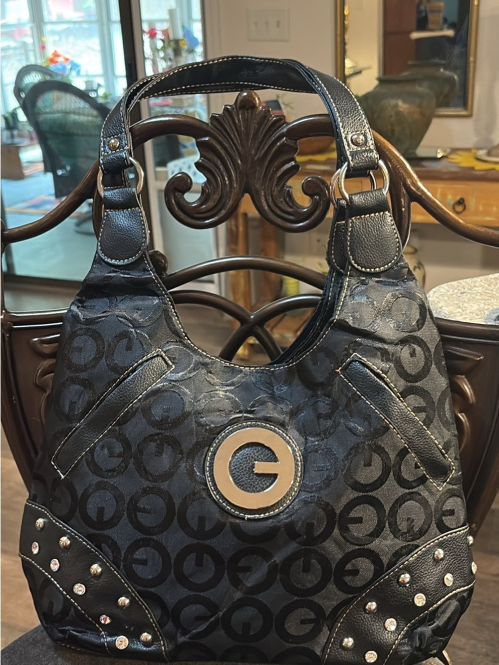 Guess Black Shoulder Bag with Gold G Emblem
